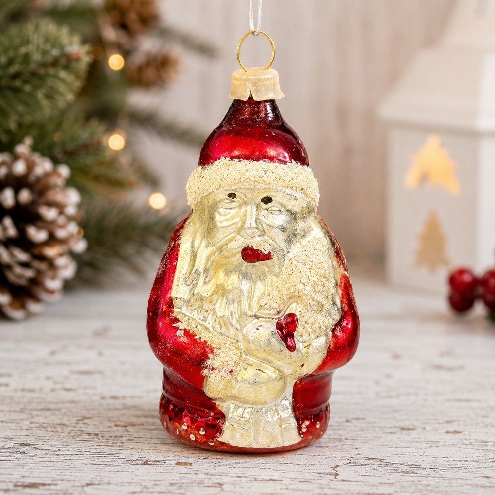 Antique German Santa Claus Glass Christmas Ornament Tree Figural Spun Glass 3"